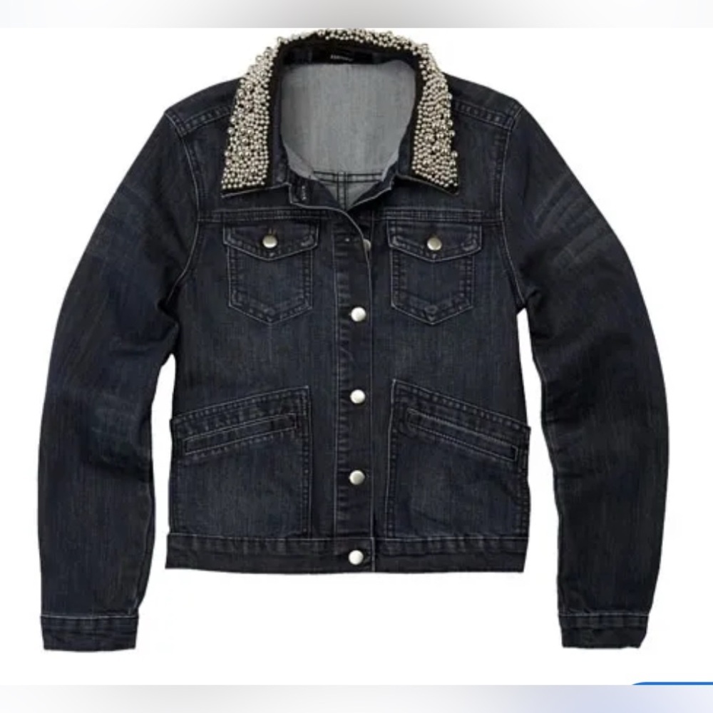 Forever 21 Dark Blue Embellished Collar Jean Jacket